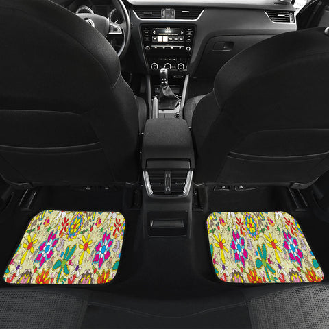 Image of Colorful Floral Patterns Car Mats Back/Front, Floor Mats Set, Car Accessories