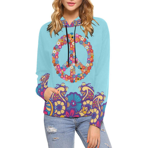 Image of Colorful Floral Peace Paisley Womens Hoodies, Bright Colorful, Floral, Hippie,Hoodie,Custom Printed,