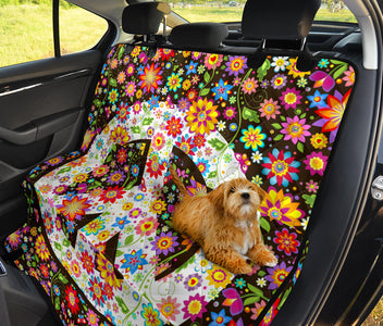 Floral Peace Sign Hippie Design , Colorful Car Back Seat Pet Covers, Abstract