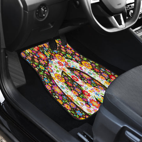 Image of Colorful Floral Peace Sign Hippie Car Mats Back/Front, Floor Mats Set, Car