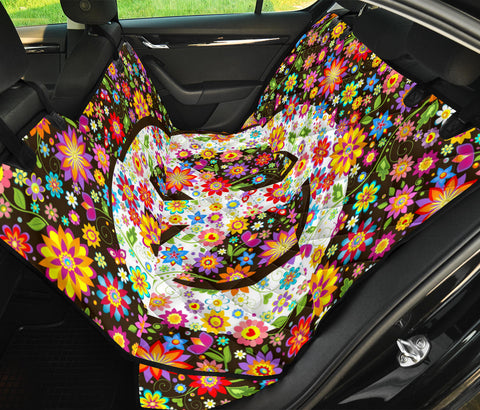 Image of Floral Peace Sign Hippie Design , Colorful Car Back Seat Pet Covers, Abstract