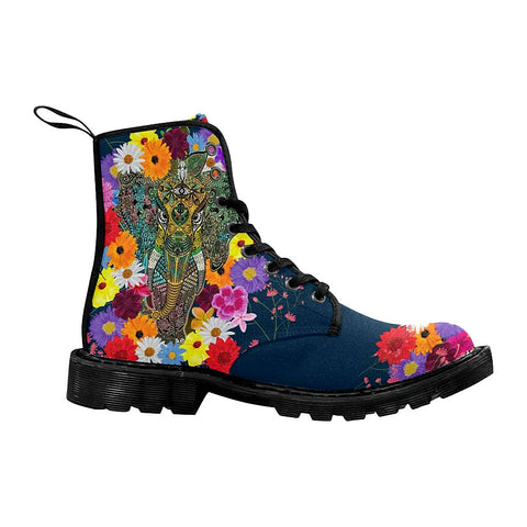 Image of Colorful Floral Sacred Elephant Womens Boots, Combat Style Boots, Lolita Combat Boots,Hand Crafted