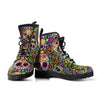 Handcrafted Women’s Floral Sugar Skulls Combat Boots , Vegan Leather in Multi