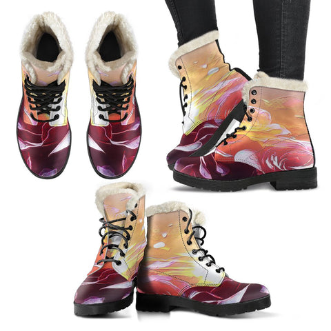 Image of Colorful Floral Sunset Ankle Boots,Lolita Combat Boots,Hand Crafted,Multi Colored,Streetwear, Rain Boots,Hippie,Combat Style Boots,Emo Boots