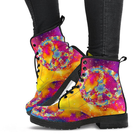 Image of Tie Dye Peace Signs Hippie Abstract Women's Vegan Leather Boots, Handcrafted,
