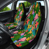 Flamingo & Flowers Car Seat Covers, Colorful Floral Front Seat Protectors Pair,