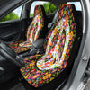 Peace Sign Hippie Floral Car Seat Covers, Colorful Flower Front Seat Protectors