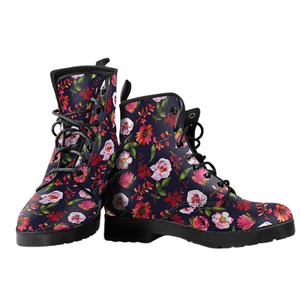 Colorful Floral Women's Leather Boots, Vegan, Handcrafted Waterproof, Boho