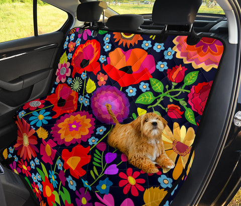 Image of Flower Boho Floral Design , Colorful Car Back Seat Pet Covers, Backseat