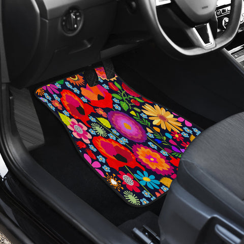 Image of Colorful Flower Boho Floral Car Mats Back/Front, Floor Mats Set, Car Accessories