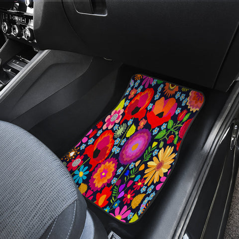 Image of Colorful Flower Boho Floral Car Mats Back/Front, Floor Mats Set, Car Accessories