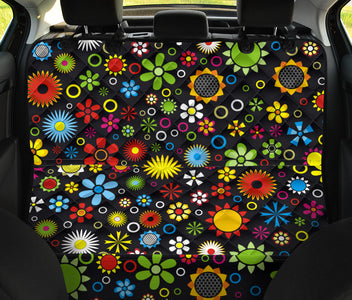 Colorful Flower Hippie Design , Vibrant Car Back Seat Pet Covers, Backseat