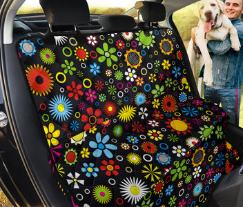 Colorful Flower Hippie Design , Vibrant Car Back Seat Pet Covers, Backseat