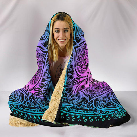 Image of Colorful Flower Mandala Colorful Throw,Vibrant Pattern Hooded blanket,Blanket with Hood,Soft Blanket,Hippie Hooded Blanket,Sherpa Blanket