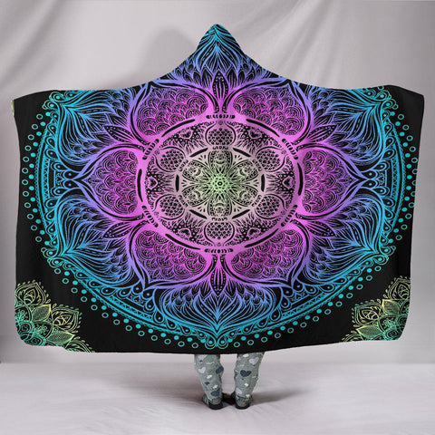 Image of Colorful Flower Mandala Colorful Throw,Vibrant Pattern Hooded blanket,Blanket with Hood,Soft Blanket,Hippie Hooded Blanket,Sherpa Blanket
