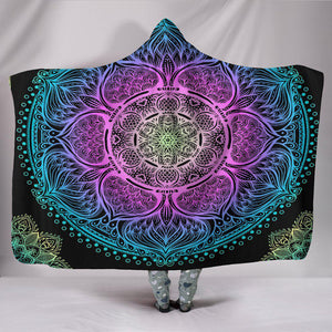 Colorful Flower Mandala Colorful Throw,Vibrant Pattern Hooded blanket,Blanket with Hood,Soft Blanket,Hippie Hooded Blanket,Sherpa Blanket