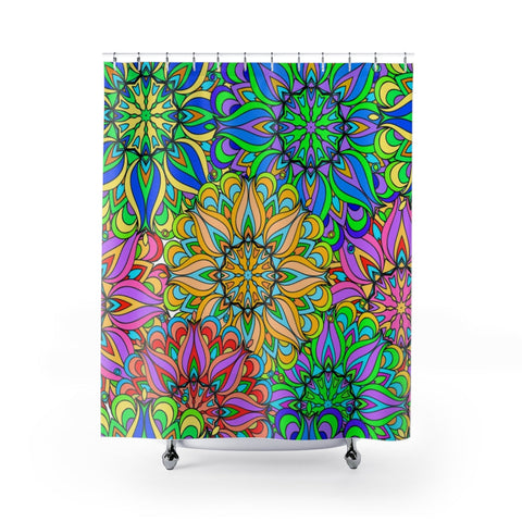 Image of Colorful Flower Mandala Multicolored Shower Curtains, Water Proof Bath Decor |