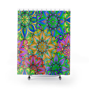 Colorful Flower Mandala Multicolored Shower Curtains, Water Proof Bath Decor |