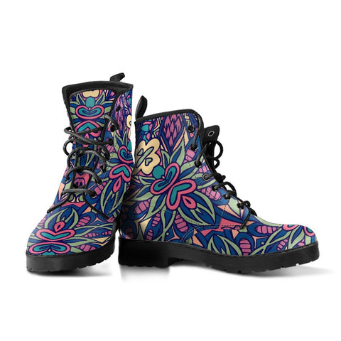 Image of Abstract Flowers Design: Women's Vegan Leather Boots, Handcrafted Festival