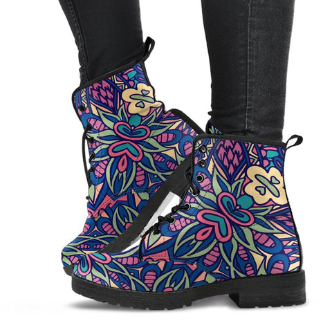 Image of Abstract Flowers Design: Women's Vegan Leather Boots, Handcrafted Festival