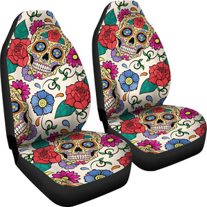 Colorful Flower Sugar Skull 2 Front Car Seat Covers Car Seat Covers,Car Seat Covers Pair,Car Seat Protector,Car Accessory,Front Seat Covers