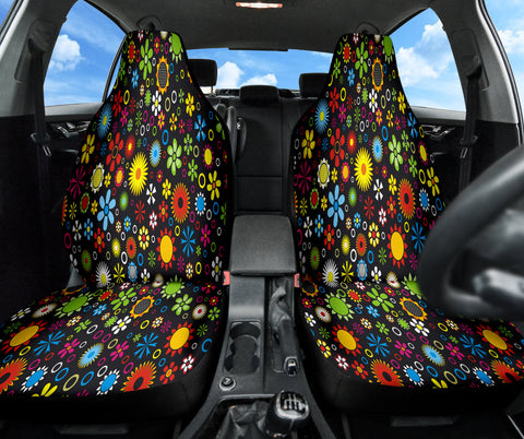 Image of Flower Floral Hippie Car Seat Covers, Colorful Front Seat Protectors Pair, Auto