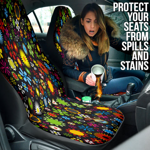 Image of Flower Floral Hippie Car Seat Covers, Colorful Front Seat Protectors Pair, Auto