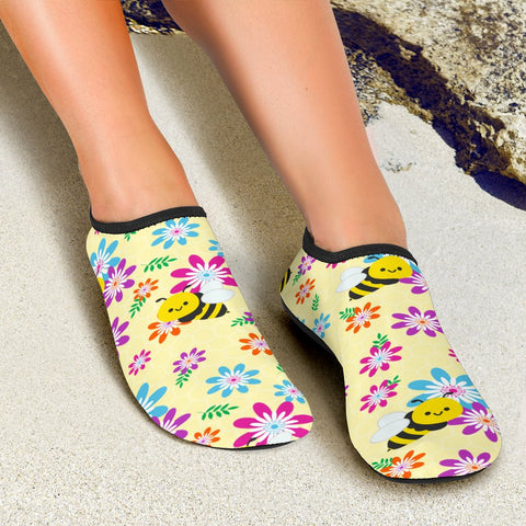 Image of Colorful Flowers And Bees Water Slip On Shoes,Artist Shoes,Custom Shoes, Casual Shoes, Mens, Athletic Sneakers,Kicks Sports Wear,