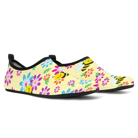 Image of Colorful Flowers And Bees Water Slip On Shoes,Artist Shoes,Custom Shoes, Casual Shoes, Mens, Athletic Sneakers,Kicks Sports Wear,