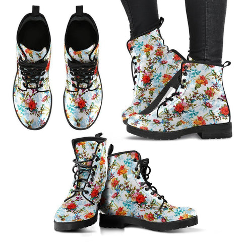 Image of Colorful Flowers Women's Vegan Leather Boots, Premium Handcrafted Boots, Retro
