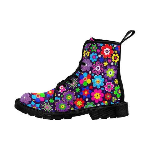 Image of Colorful Flowers Womens Boots Rain Boots,Hippie,Combat Style Boots,Emo Punk Boots