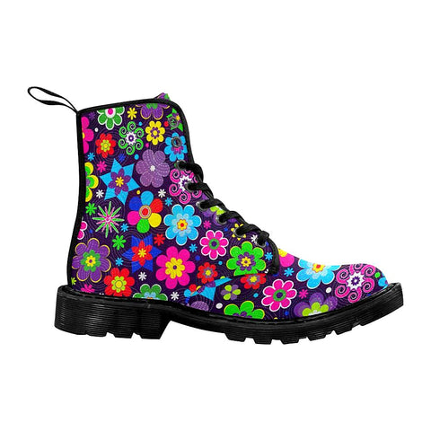 Image of Colorful Flowers Womens Boots Rain Boots,Hippie,Combat Style Boots,Emo Punk Boots
