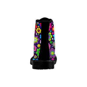 Colorful Flowers Womens Boots Rain Boots,Hippie,Combat Style Boots,Emo Punk Boots