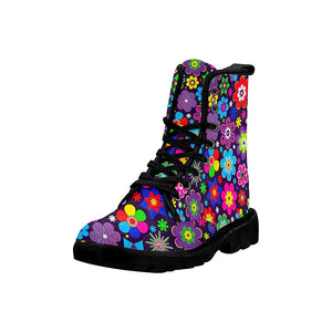 Colorful Flowers Womens Boots Rain Boots,Hippie,Combat Style Boots,Emo Punk Boots