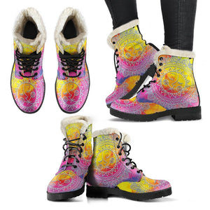 Colorful Galaxy Sun And Moon Mandala Custom Boots,Boho Chic boots,Spiritual Lolita Combat Boots,Hand Crafted,Multi Colored,Streetwear