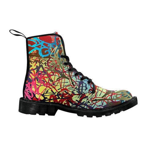 Image of Colorful Graffiti Womens Boots, Lolita Combat Boots,Hand Crafted,Multi Colored,Streetwear