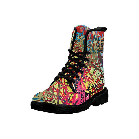 Image of Colorful Graffiti Womens Boots, Lolita Combat Boots,Hand Crafted,Multi Colored,Streetwear