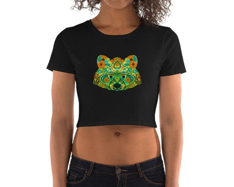 Image of Colorful Green Mandala Fox Women’S Crop Tee, Fashion Style Cute crop top, casual