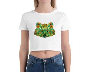 Colorful Green Mandala Fox Women’S Crop Tee, Fashion Style Cute crop top, casual