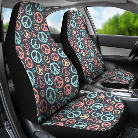 Image of Colorful Grey Peace Sign Car Seat Covers,Car Seat Covers Pair,Car Seat Protector,Car Accessory,Front Seat Covers,Seat Cover for Car