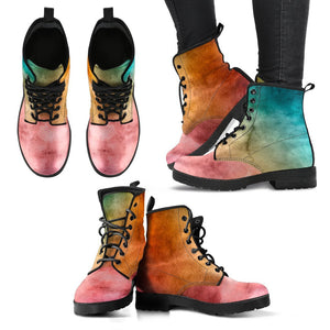 Colorful Grunge Women's Leather Boots, Handcrafted Vegan Leather, Lace Up Ankle