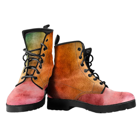 Image of Colorful Grunge Women's Leather Boots, Handcrafted Vegan Leather, Lace Up Ankle