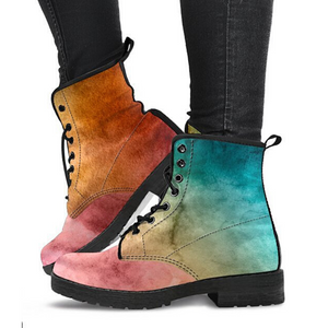 Colorful Grunge Women's Leather Boots, Handcrafted Vegan Leather, Lace Up Ankle
