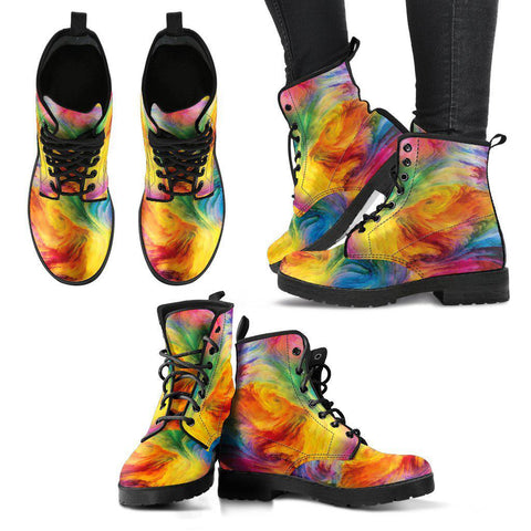 Image of Women's Vegan Leather Boots, Colorful Abstract Rainbow Design, Hippie