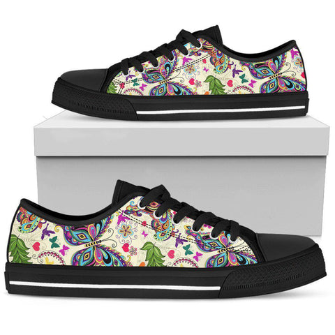 Image of Colorful Hippie Butterfly Canvas Shoes,High Quality, Multi Colored, Boho,Streetwear,All Star,Custom Shoes,Women's Low Top,Bright Colorful