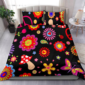 Colorful Hippie Floral Peace Bed Set, Printed Duvet Cover, Bedding Coverlet, Bed Room, Dorm Room College, Twin Duvet Cover,Multi Colored