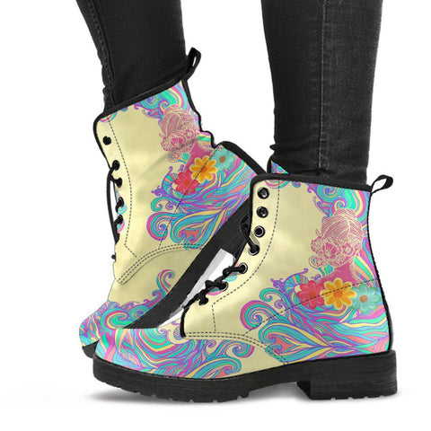 Image of Handcrafted Women’s Colorful Hippie Swirl Combat Boots , Vegan Leather with