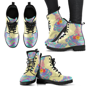 Handcrafted Women’s Colorful Hippie Swirl Combat Boots , Vegan Leather with