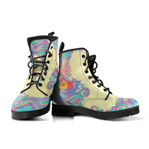 Image of Handcrafted Women’s Colorful Hippie Swirl Combat Boots , Vegan Leather with
