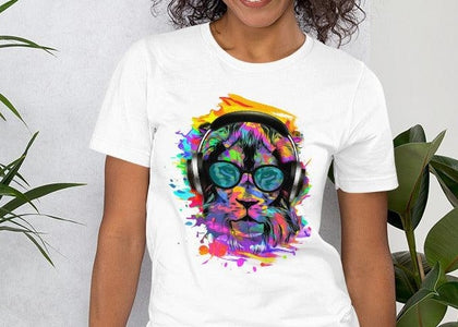 Colorful Hipster Lion Unisex T,Shirt, Mens, Womens, Short Sleeve Shirt, Graphic